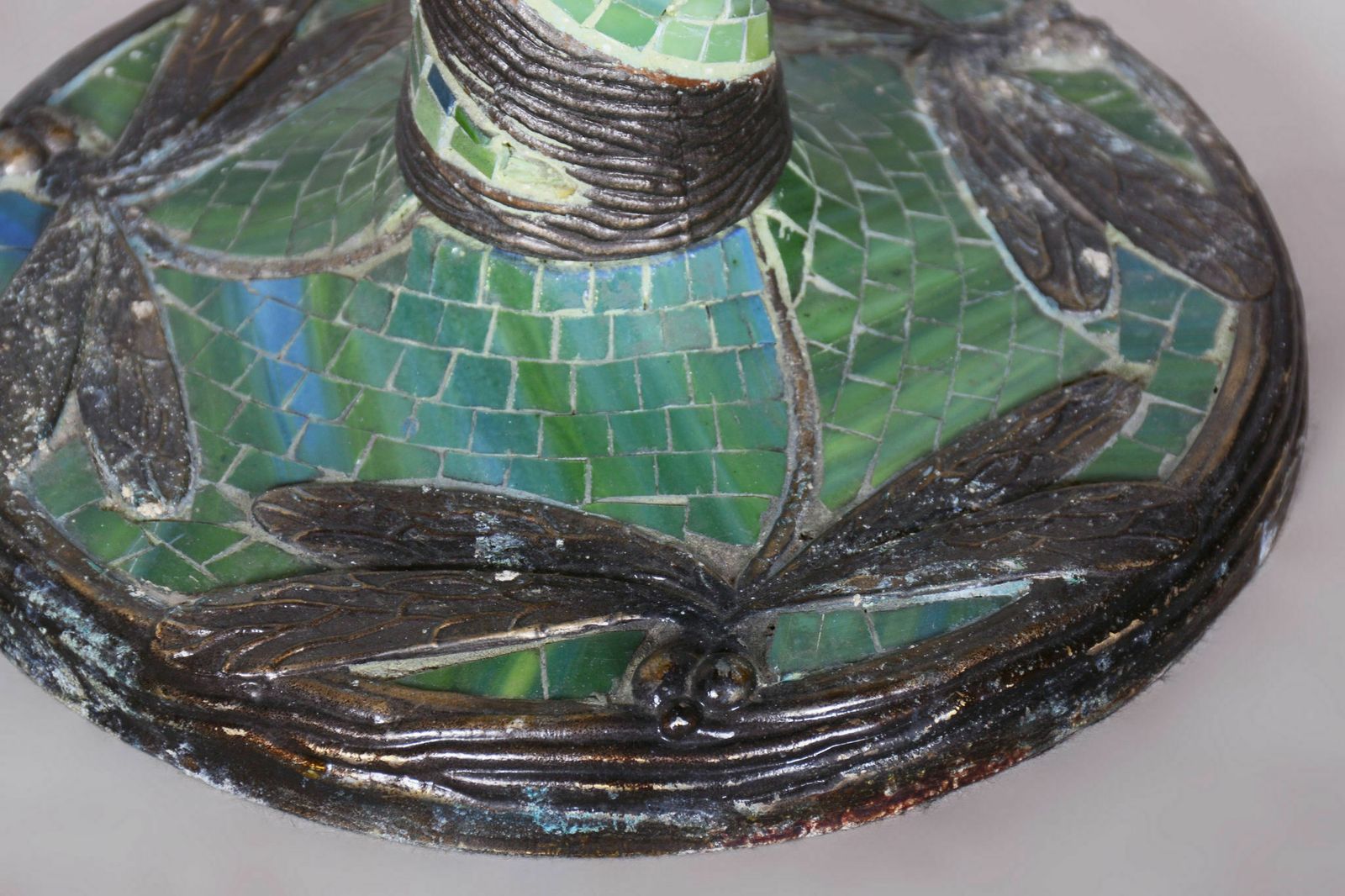 Original Art Deco Table Lamp, Enameled Bronze, Glass Shade, France, 1970s photo buy
