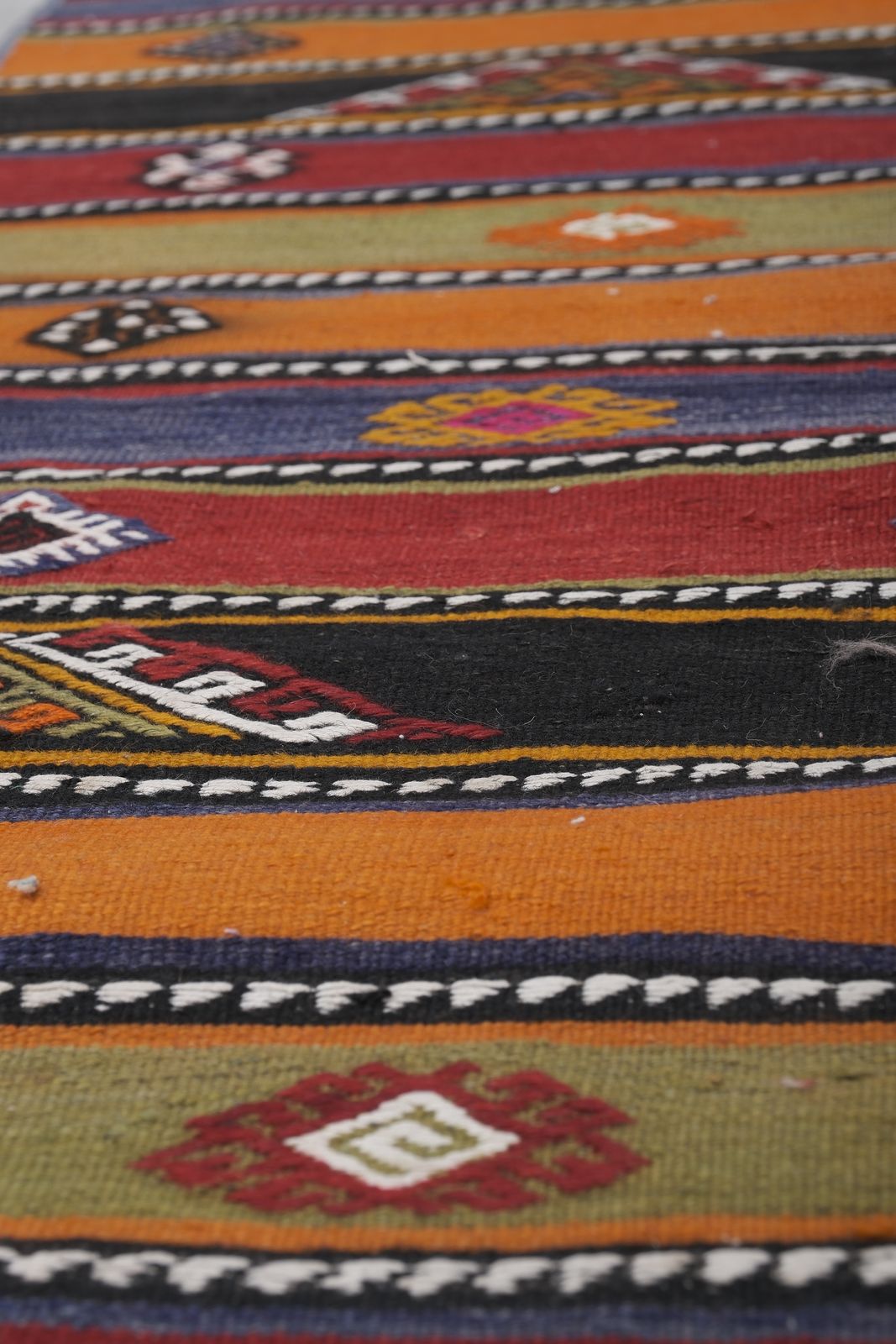 photo for sale Made Of Natural Undyed Wool Early 20th Century Colorful Stair Kilim Runner 2'2'' X 19'4''