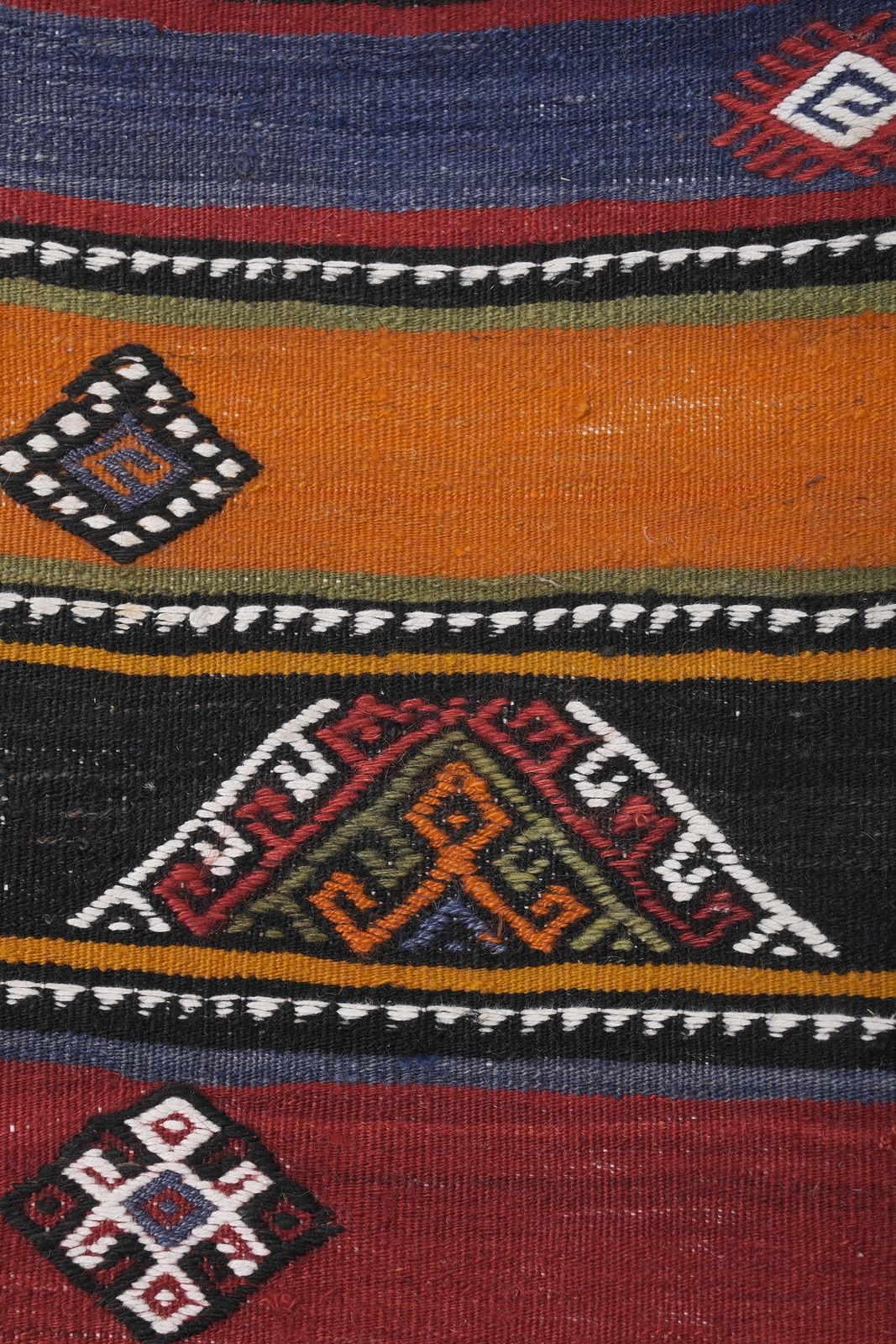 Textiles Made Of Natural Undyed Wool Early 20th Century Colorful Stair Kilim Runner 2'2'' X 19'4'' photo