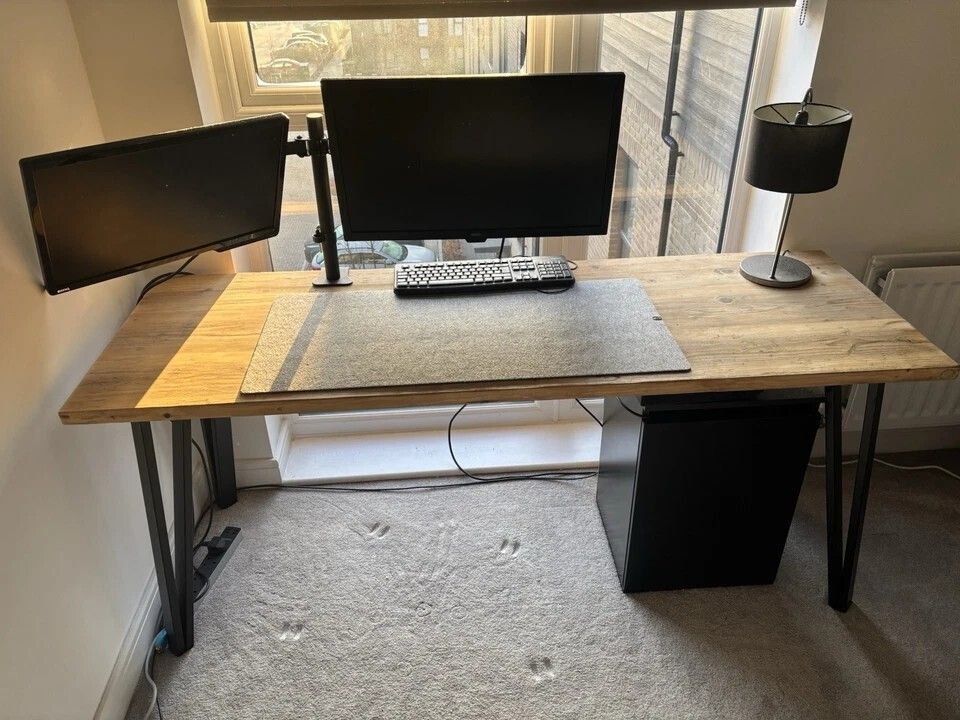 Handmade Oak Desk With Black Hairpin Legs 175x60 Great Condition photo furniture