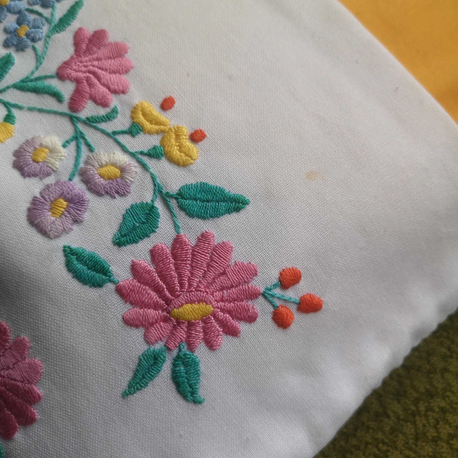 Beautiful Floral Kalocsa Cushion, Scater Pillow Cover Traditional Hungarian Flower Matyo Embroidery Stunning Work Vintage Eyecatching photo 50.0