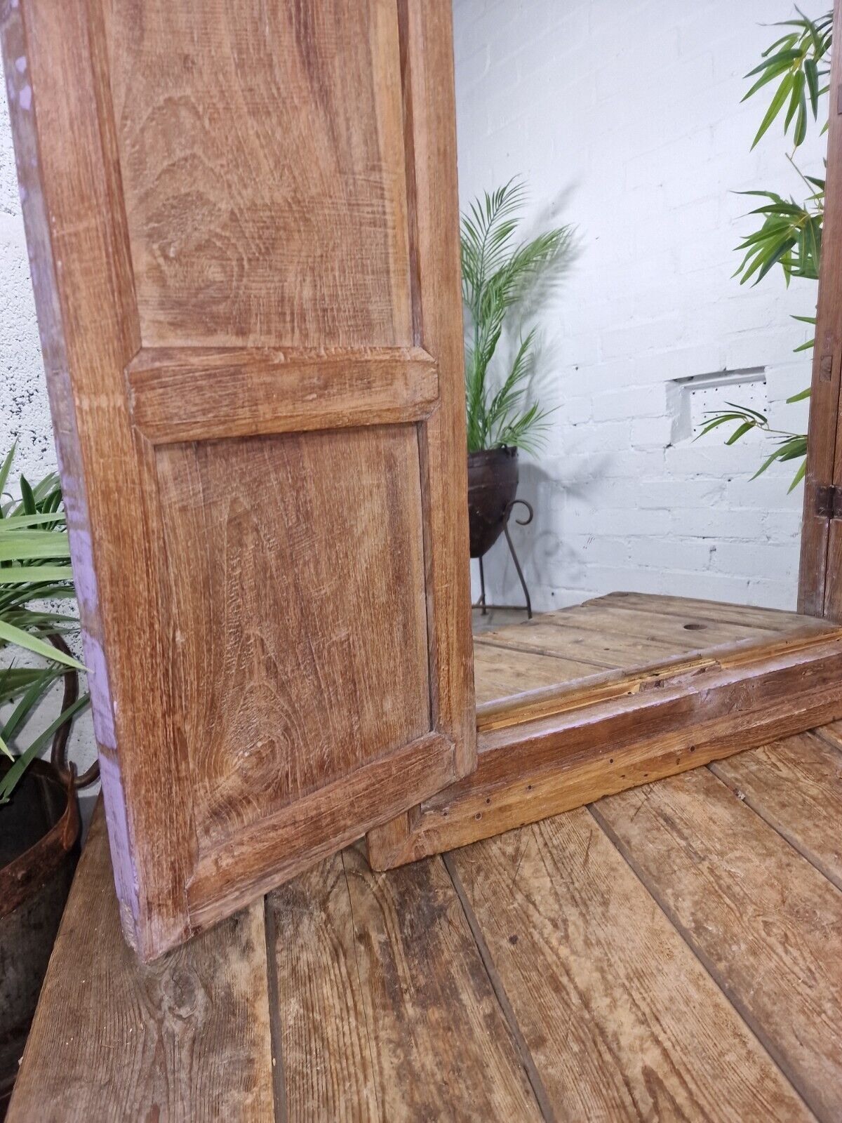 Large Antique Indian Colonial Solid Wooden Window Shutters Wall Garden Mirror photo vintage