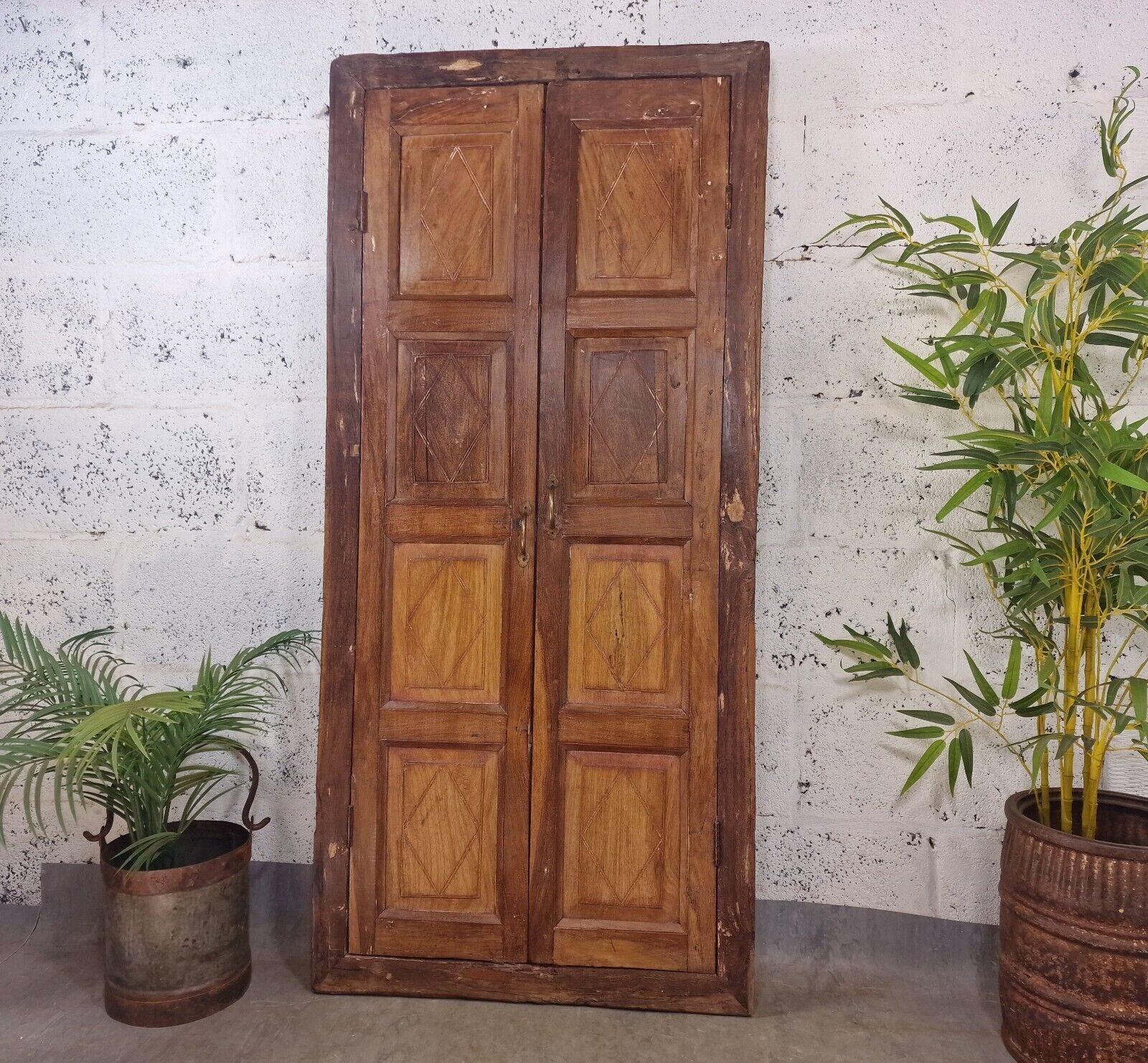 Large Antique Indian Colonial Solid Wooden Window Shutters Wall Garden Mirror photo furniture
