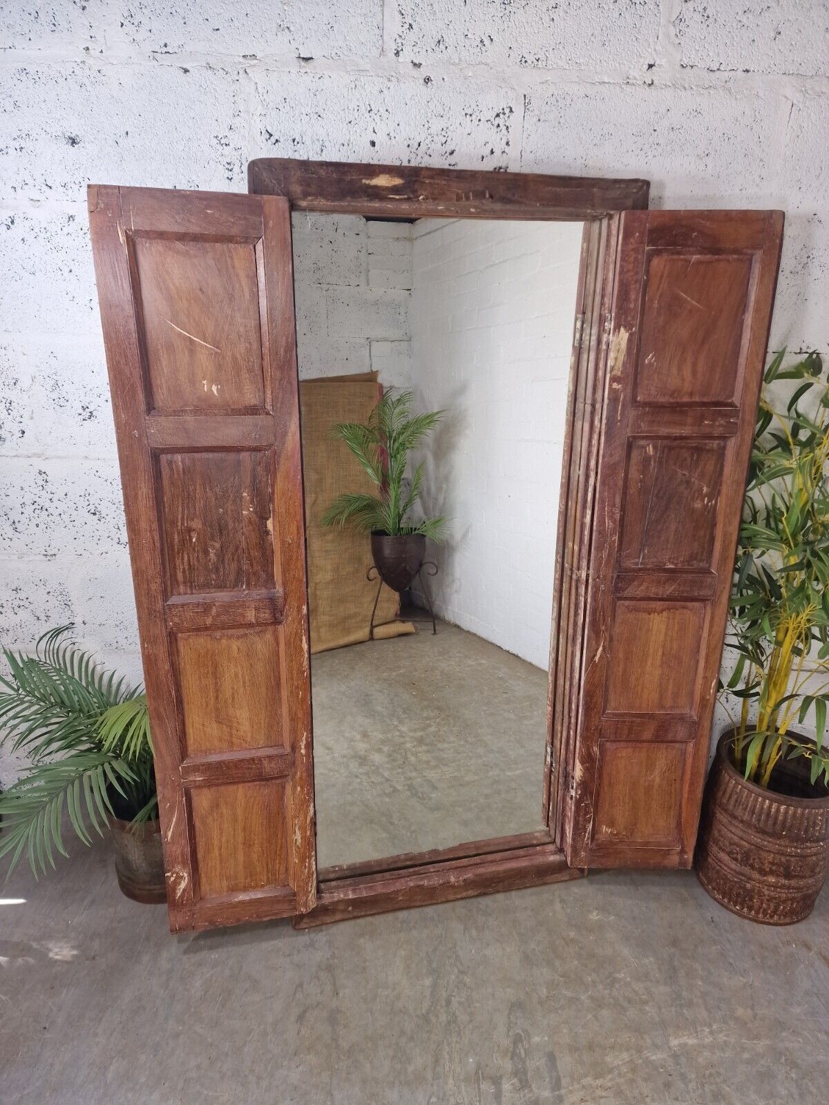 photo for sale Large Antique Indian Colonial Solid Wooden Window Shutters Wall Garden Mirror