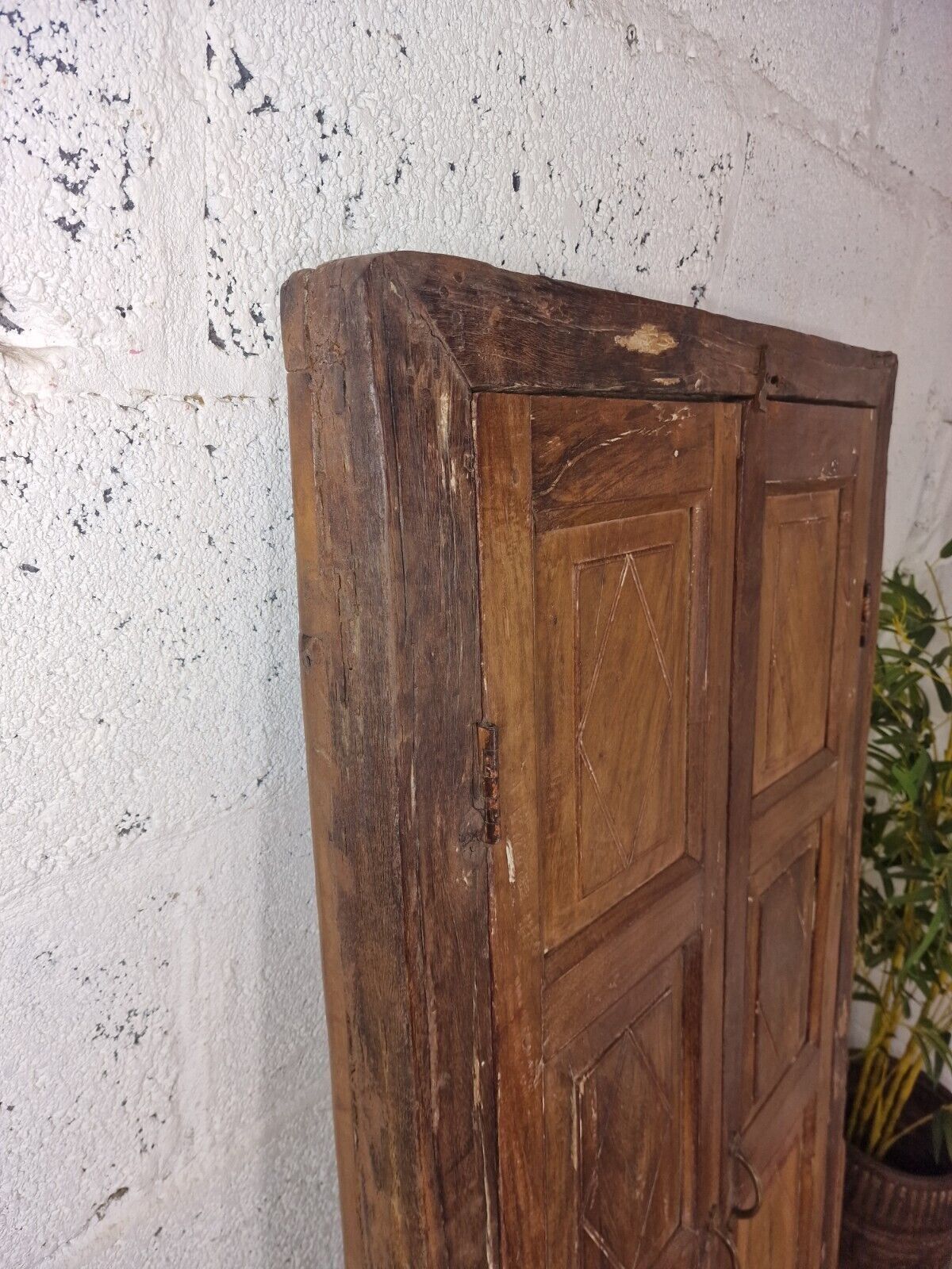 Garden Decor Large Antique Indian Colonial Solid Wooden Window Shutters Wall Garden Mirror photo