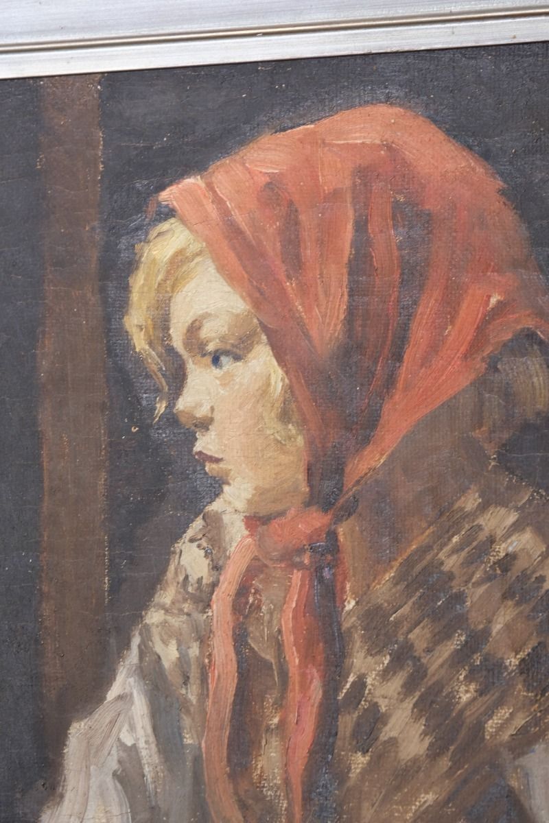 Oil On Canvas Study Of A Girl By Christian Aigens photo buy