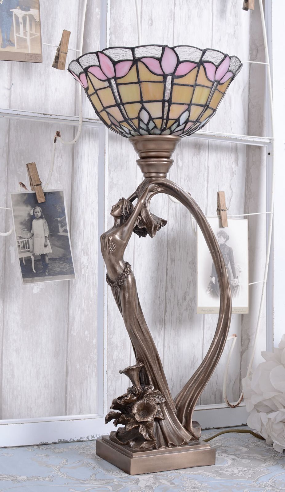 Table Lamp “Wiener Secession” – Art Nouveau Style With Graceful Female Figure photo for sale