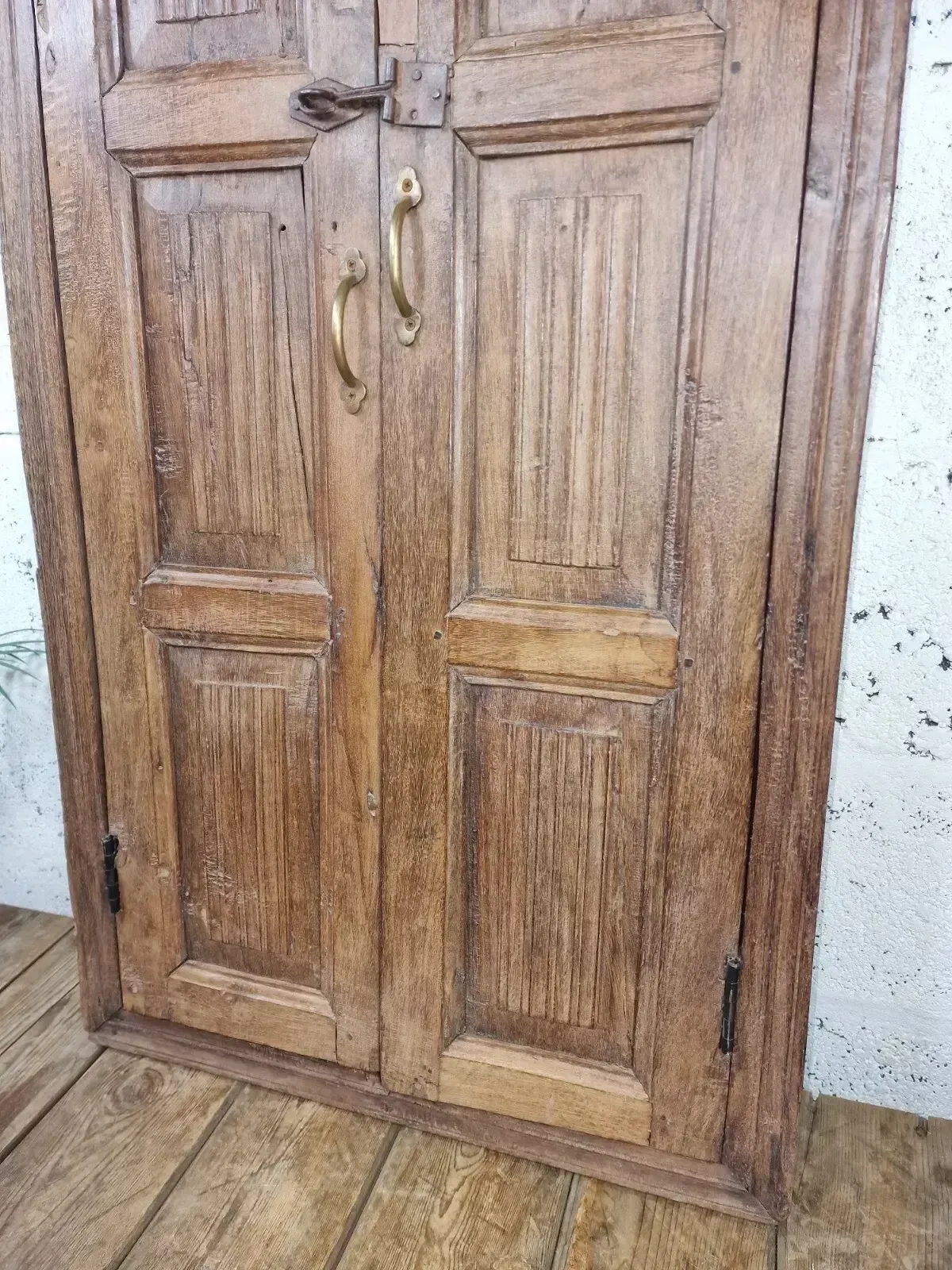 Large Antique Indian Colonial Solid Wooden Window Shutters Wall Garden Mirror photo for sale