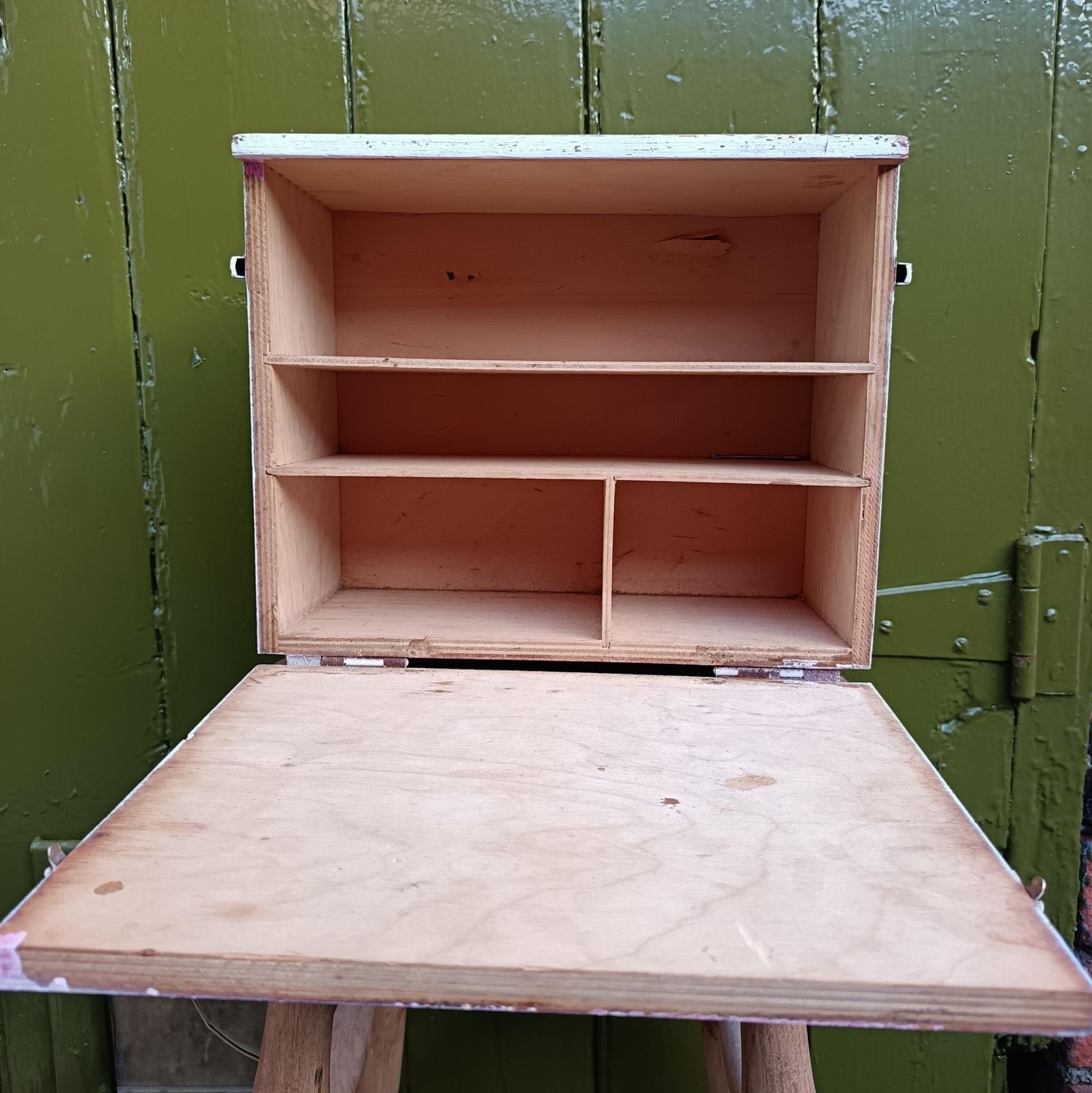 Vintage First Aid Cabinet, Handmade Small Wooden Box With Shelves. Unique Piece. Door Opens Down And Outwards. photo Furniture