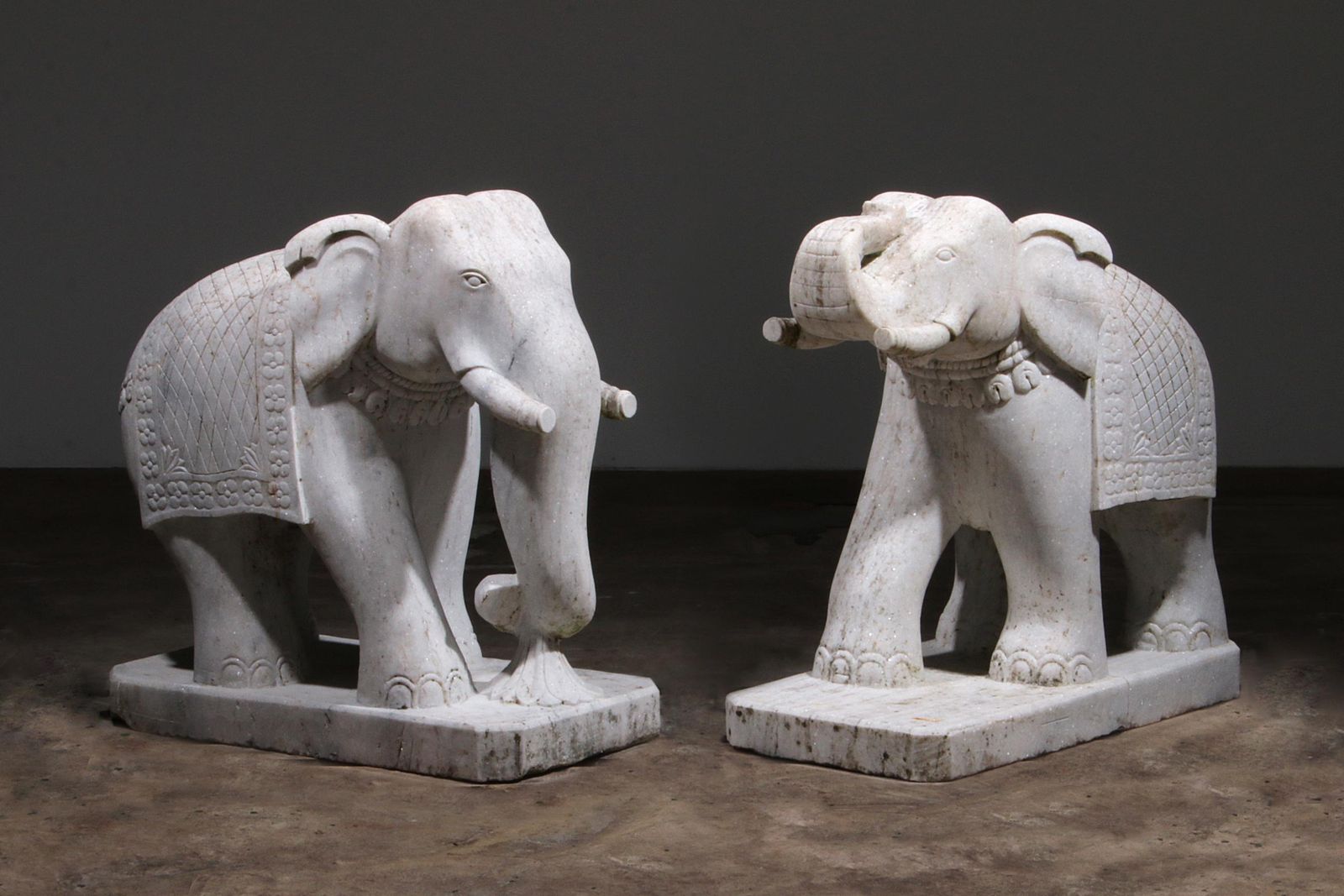 Handcrafted 2 Large Marble Elephant Statues photo for sale