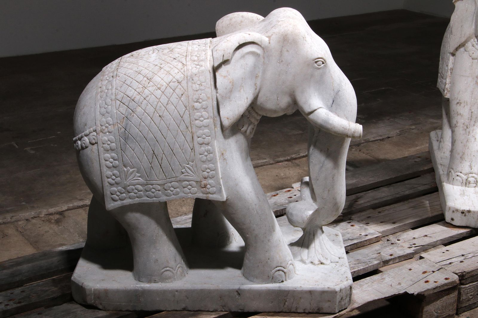 Handcrafted 2 Large Marble Elephant Statues photo Art