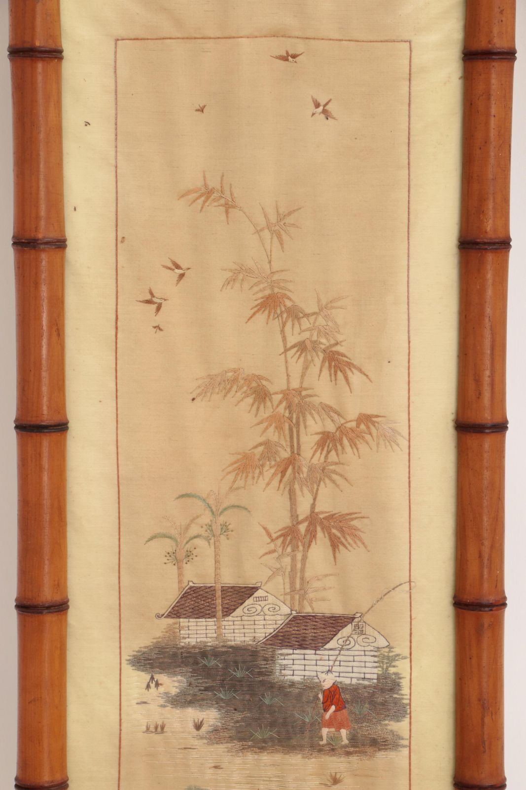 19th Century Chinese Silk Tapestries In Bamboo Frames photo 1412.0