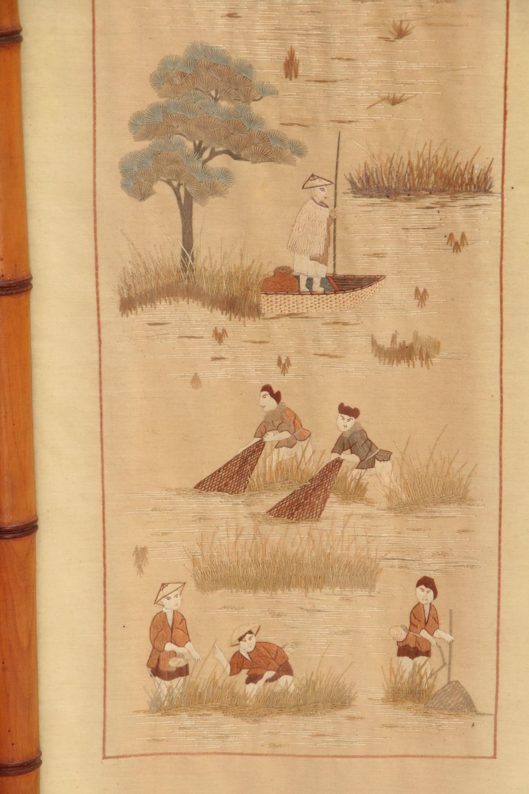 19th Century Chinese Silk Tapestries In Bamboo Frames photo vinterior