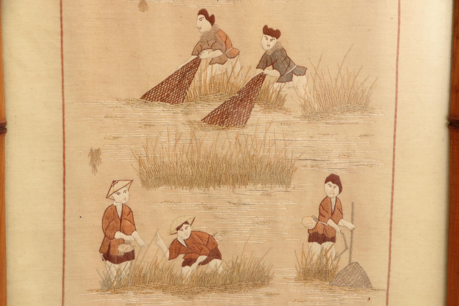 photo furniture 19th Century Chinese Silk Tapestries In Bamboo Frames