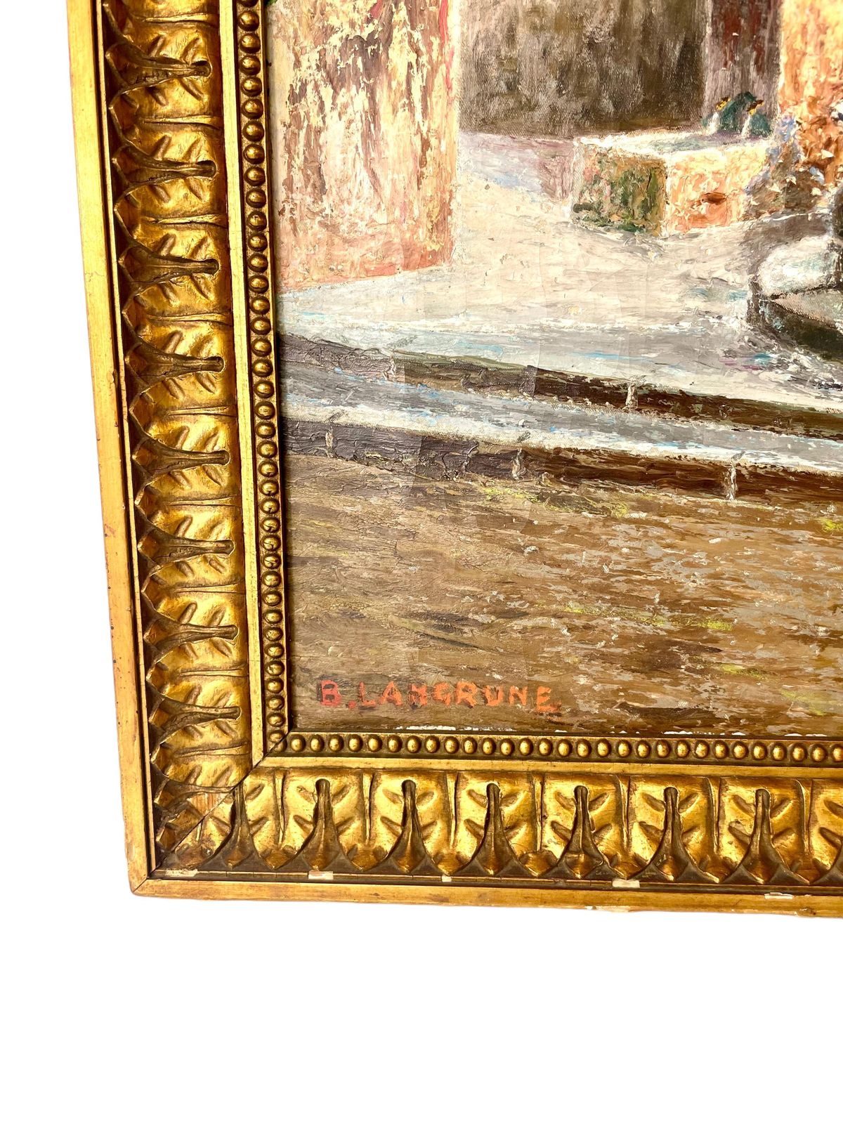 19th Century French Oil On Canvas “At The Fountain” photo furniture