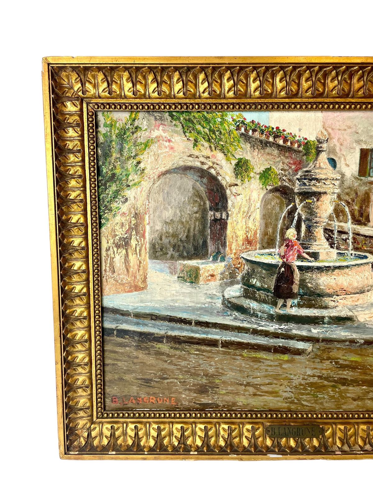 19th Century French Oil On Canvas “At The Fountain” photo for sale