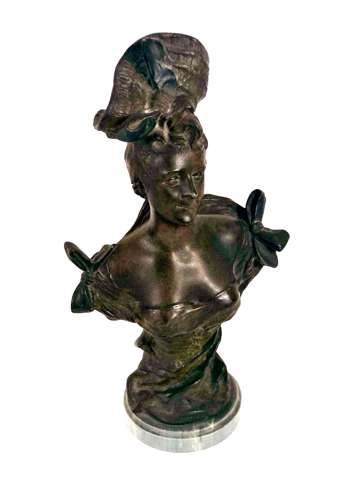 French Antique Patinated Bronze Bust Of An Elegant Woman photo furniture