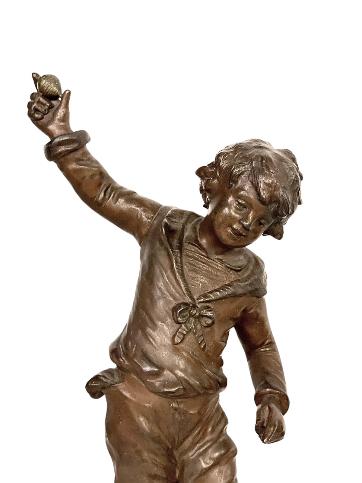 Louis Auguste Moreau Set Of Two Boys Spelter Sculptures 19th Century photo for sale