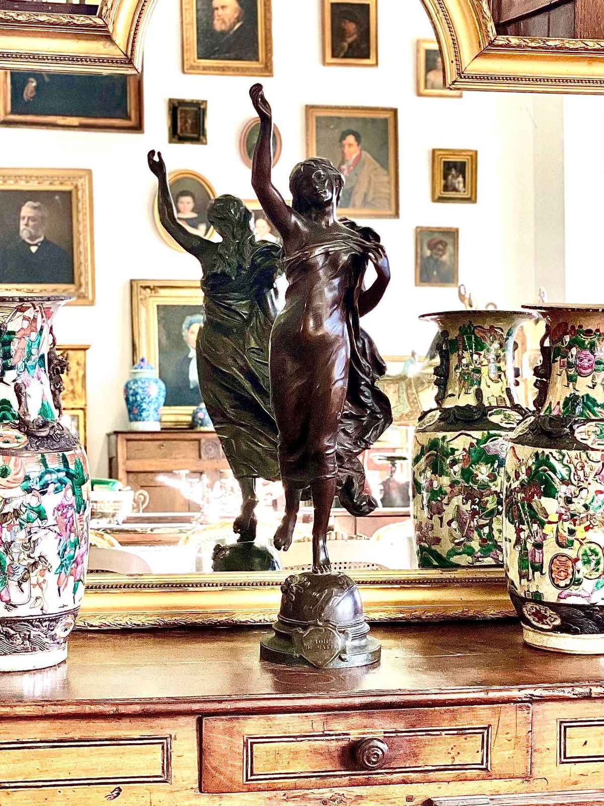 photo furniture 19th Century Tall And Large Woman Bronze Statue By French Sculptor Adrien Gaudez