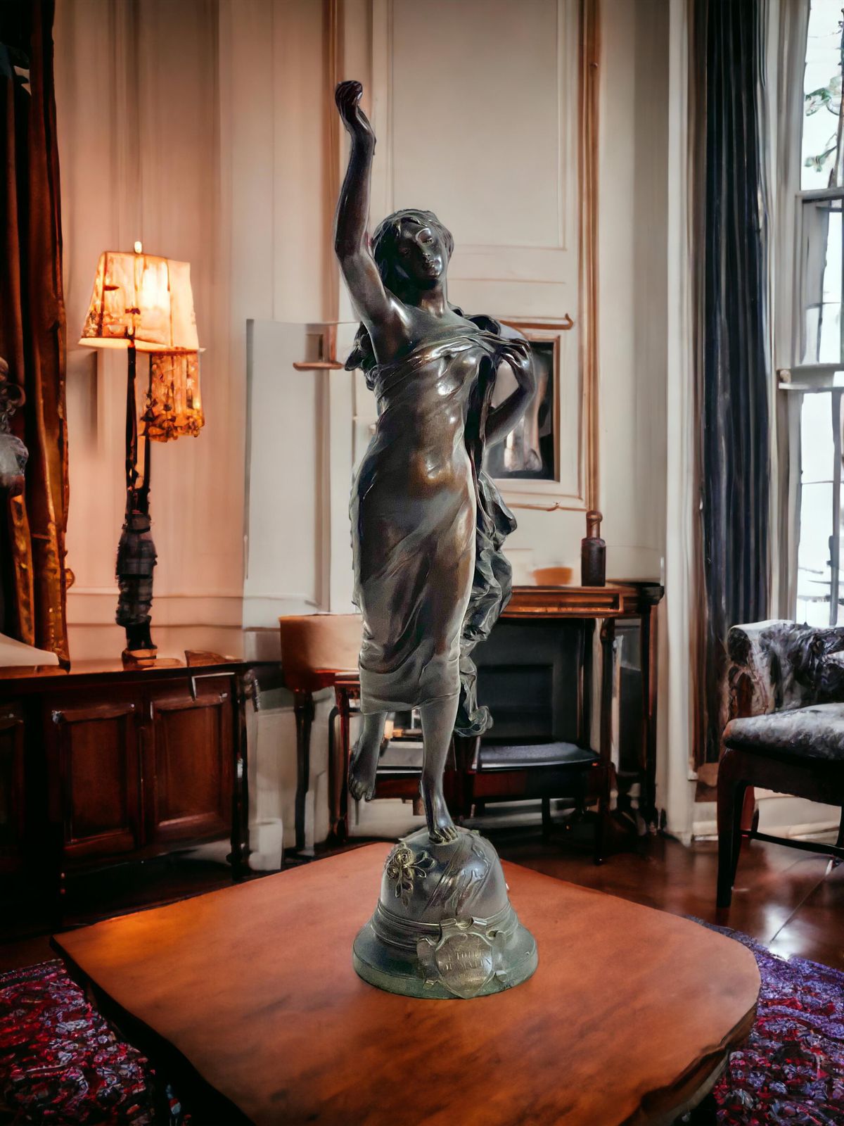 Art 19th Century Tall And Large Woman Bronze Statue By French Sculptor Adrien Gaudez photo