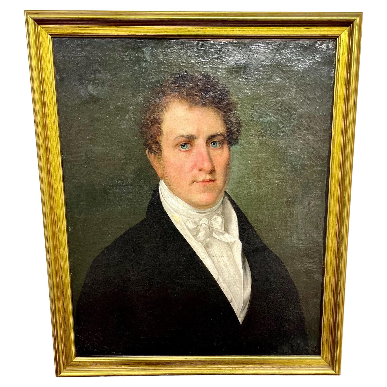 19th Century French Oil On Canvas “Portrait Of A Man In A White Shirt”