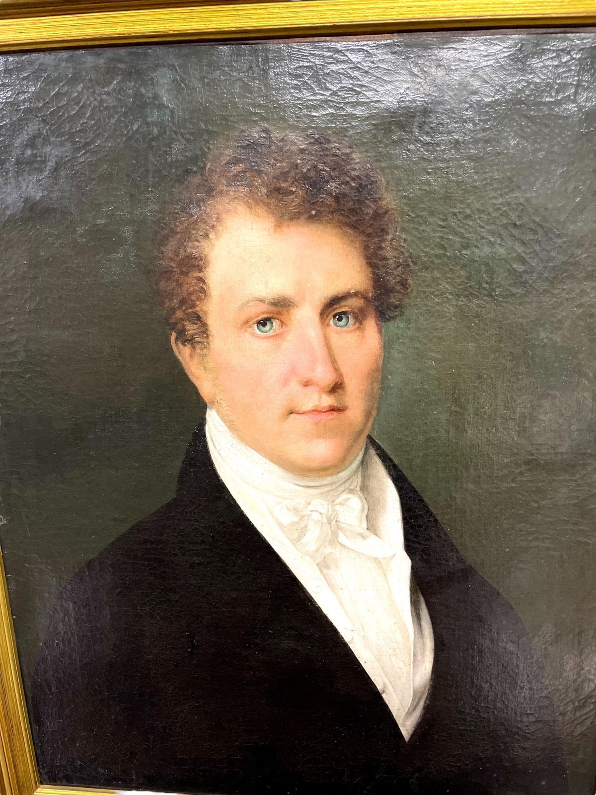 19th Century French Oil On Canvas “Portrait Of A Man In A White Shirt” photo furniture