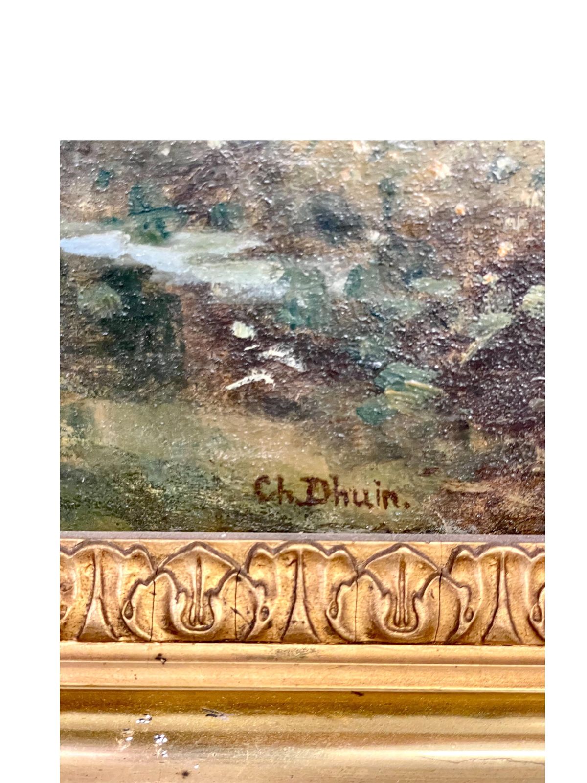 photo for sale Large Oil On Panel 'The Cowherder By The Pond', By Charles Dhuin