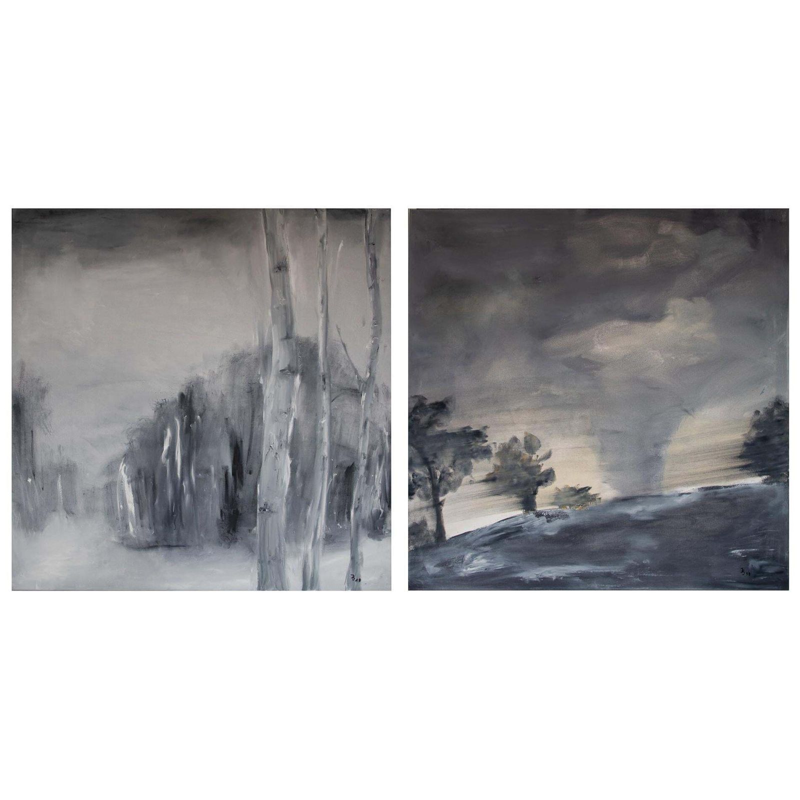 Set Of Two Paintings By Ingrid Stolzenberg 'Landscape' German Post Expressionism