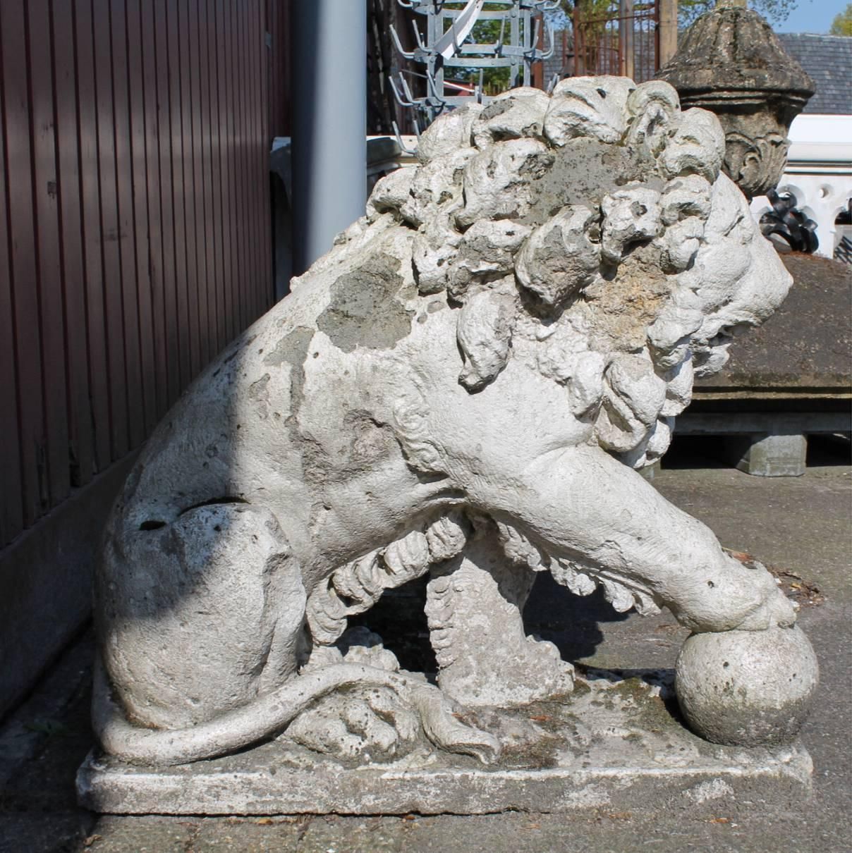 Pair Of 19th Century French Limestone Lions photo Art
