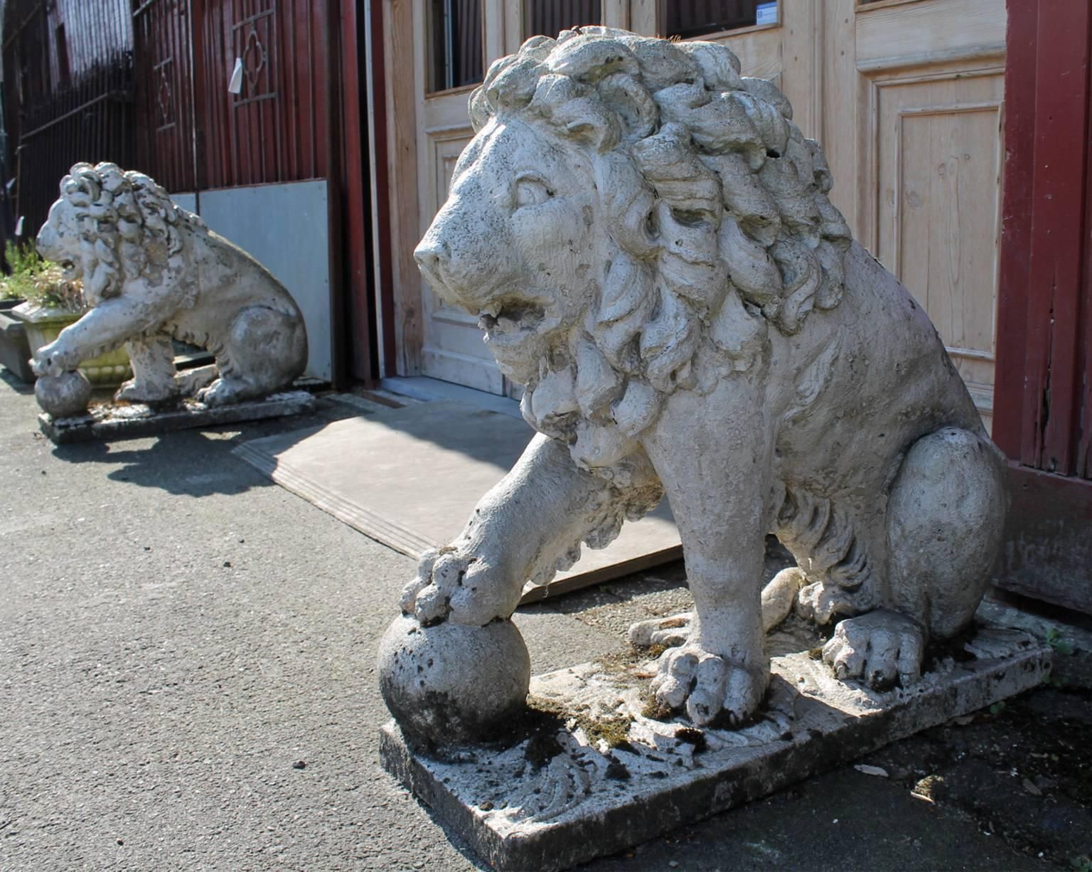 Pair Of 19th Century French Limestone Lions photo buy