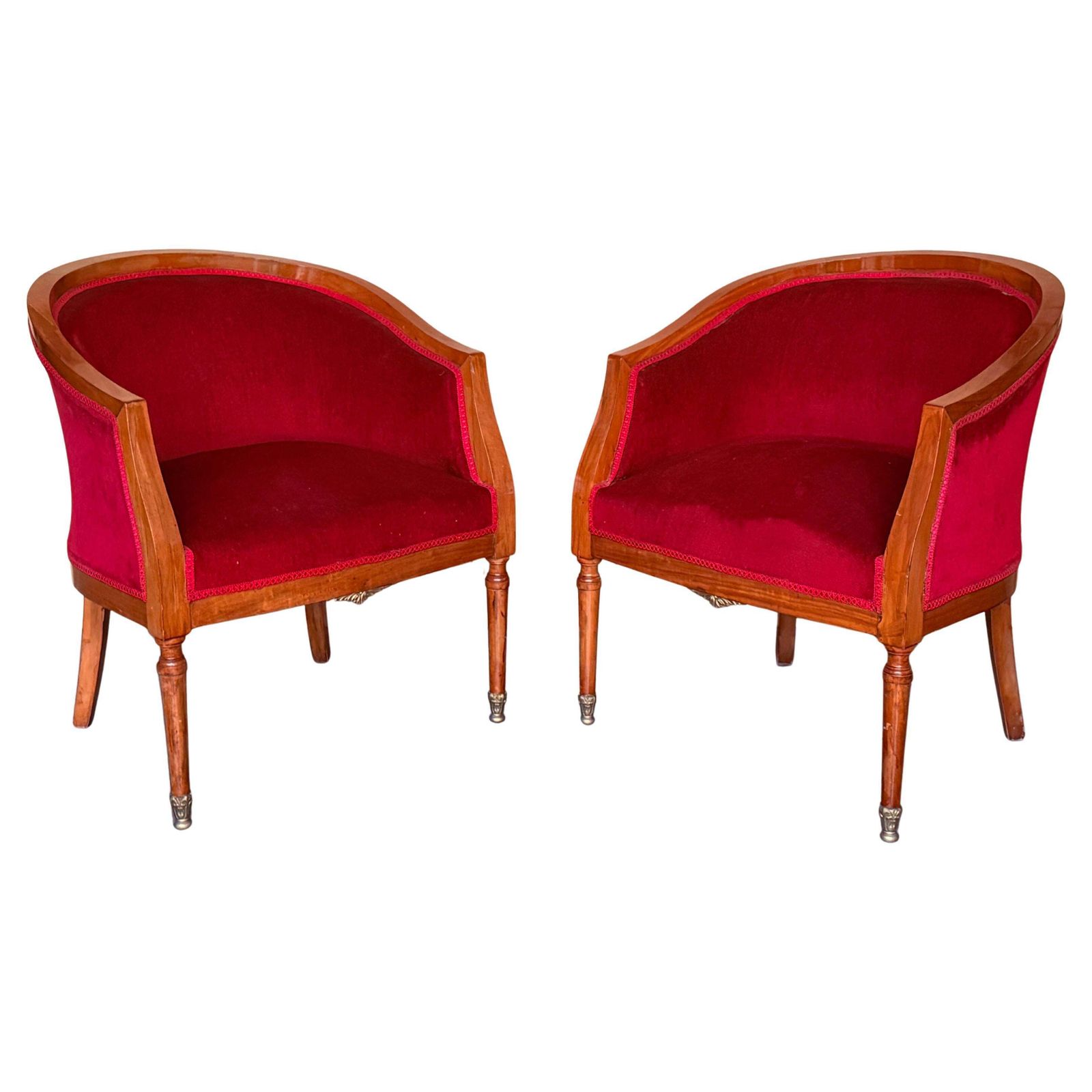 French Club Chairs In Red Velvet Upholstery