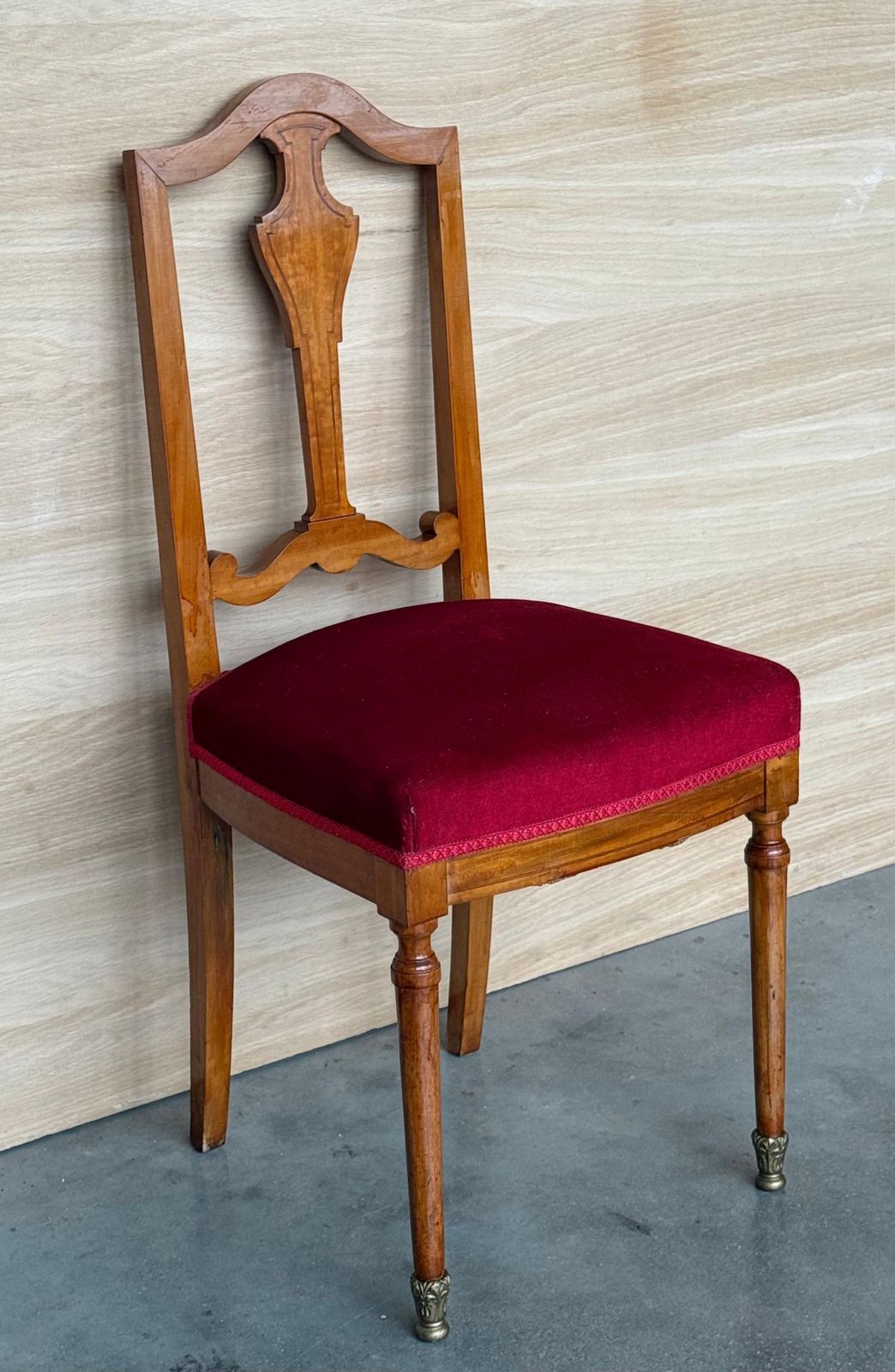 Antique Late Victorian Oak Ladderback Dining Side Chair With Red Velvet Seat photo for sale