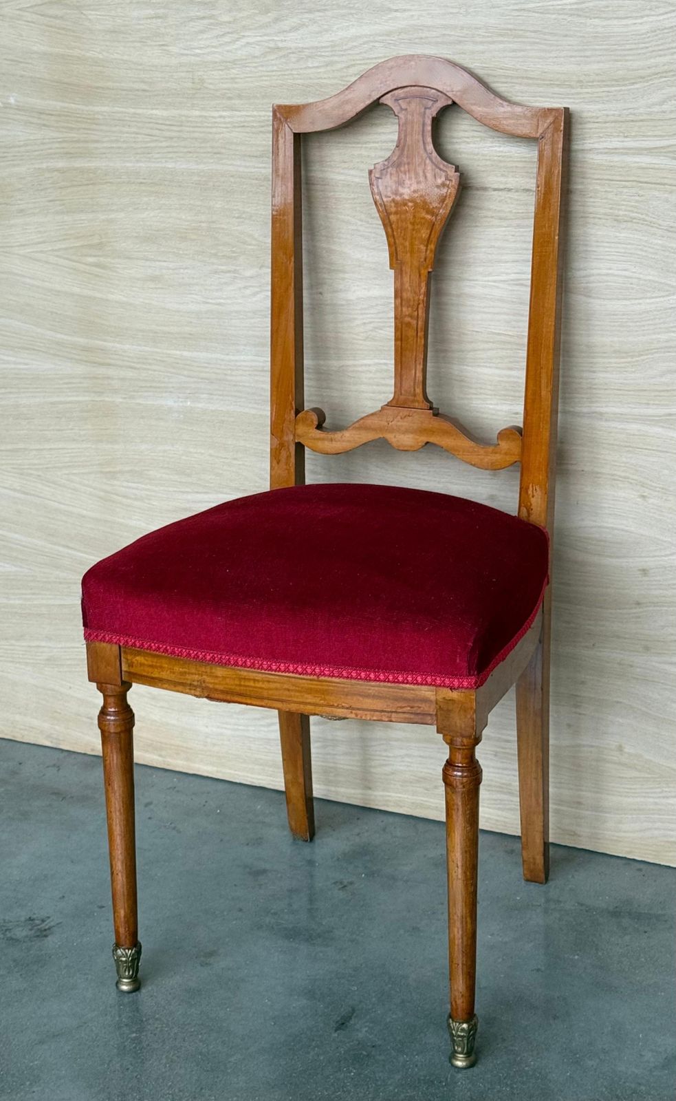 Antique Late Victorian Oak Ladderback Dining Side Chair With Red Velvet Seat photo Furniture
