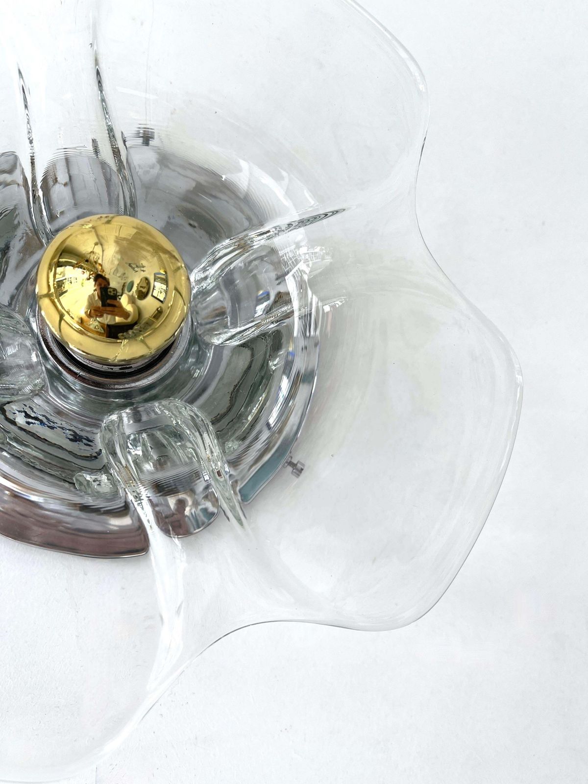 Pair Of Glass And Metal Flower Sconces, Italy, 1970s photo vinterior