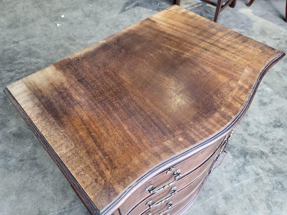 Antique Repro Serpentine Small Chest Of Drawers Bracket Feet Tray Desk photo vinterior