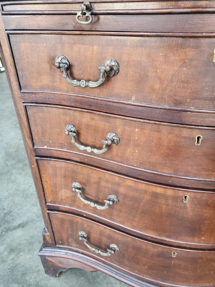 Antique Repro Serpentine Small Chest Of Drawers Bracket Feet Tray Desk photo vintage