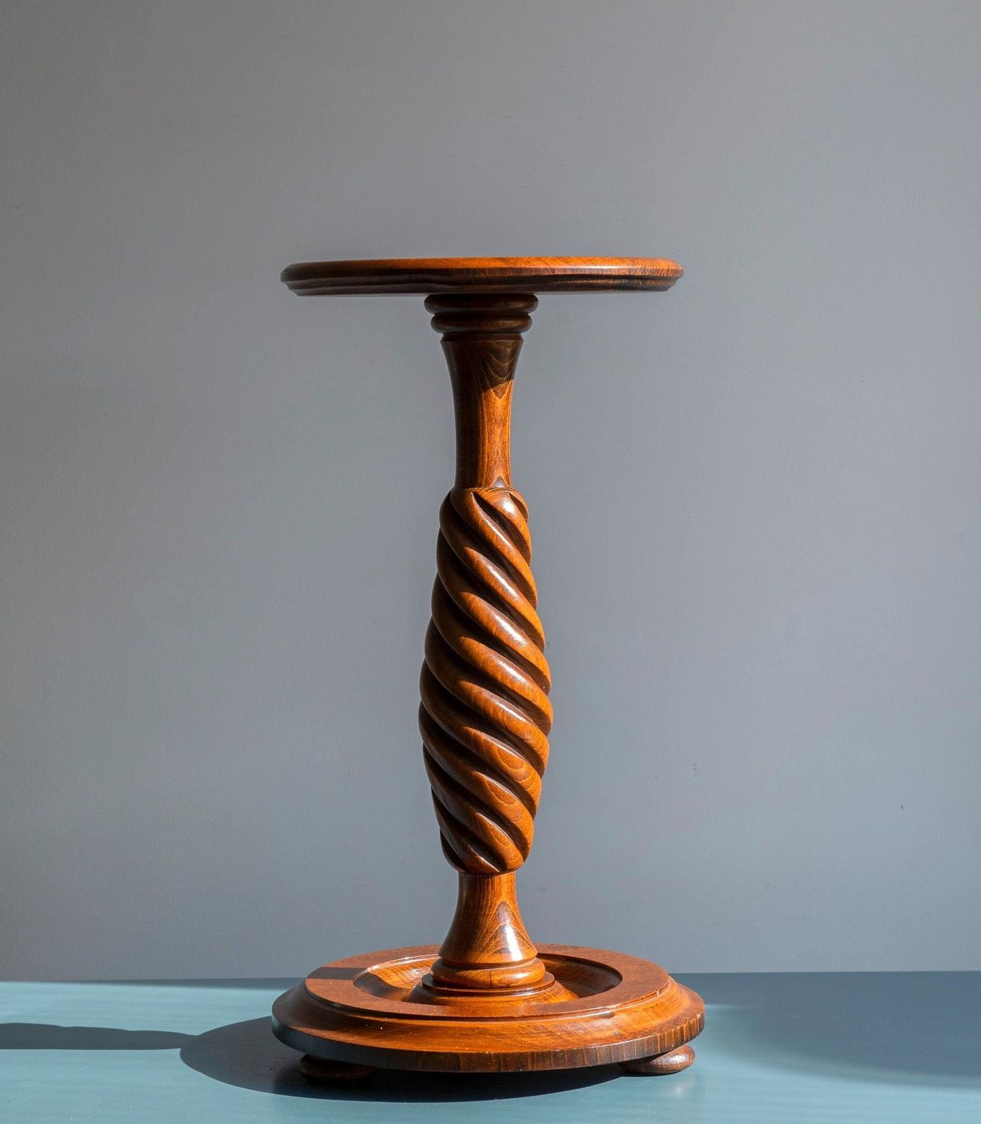 Antique Barley Twist Pedestal Table, Mahogany Wooden Side Table, Hand Carved Plant Stand, Tall Victorian Coffee Table photo 260.0