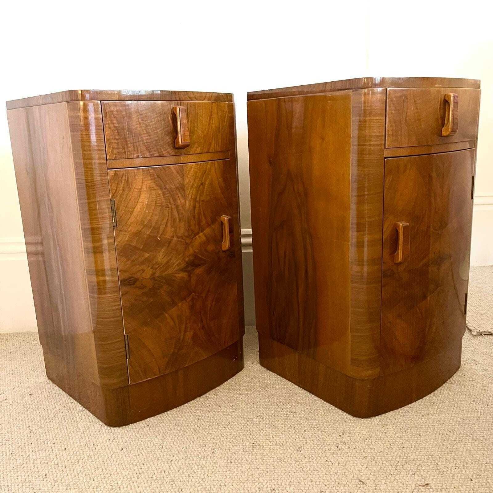 A Pair Of Walnut Art Deco Night Stands / Bedside Tables photo buy