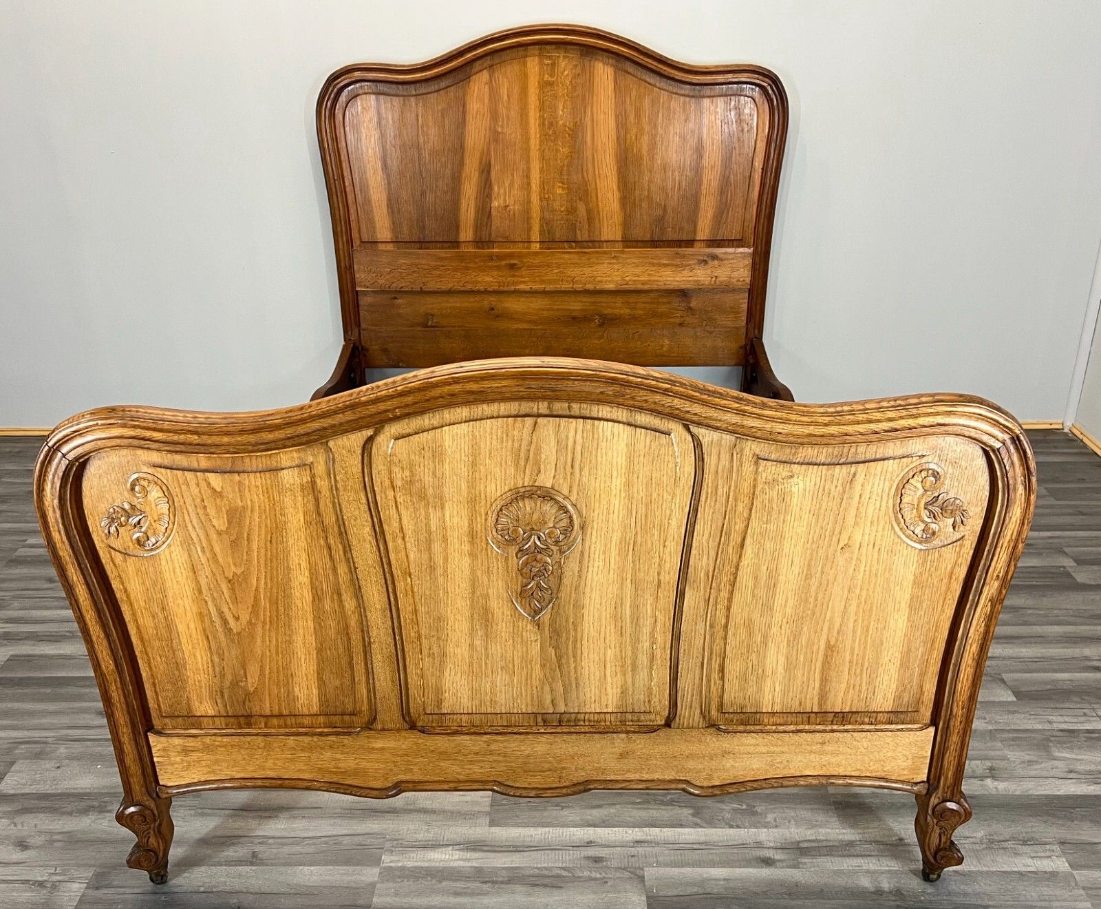 Antique French Bed Frame Double Size Elegant Carved Design Headboard  Lot 3711