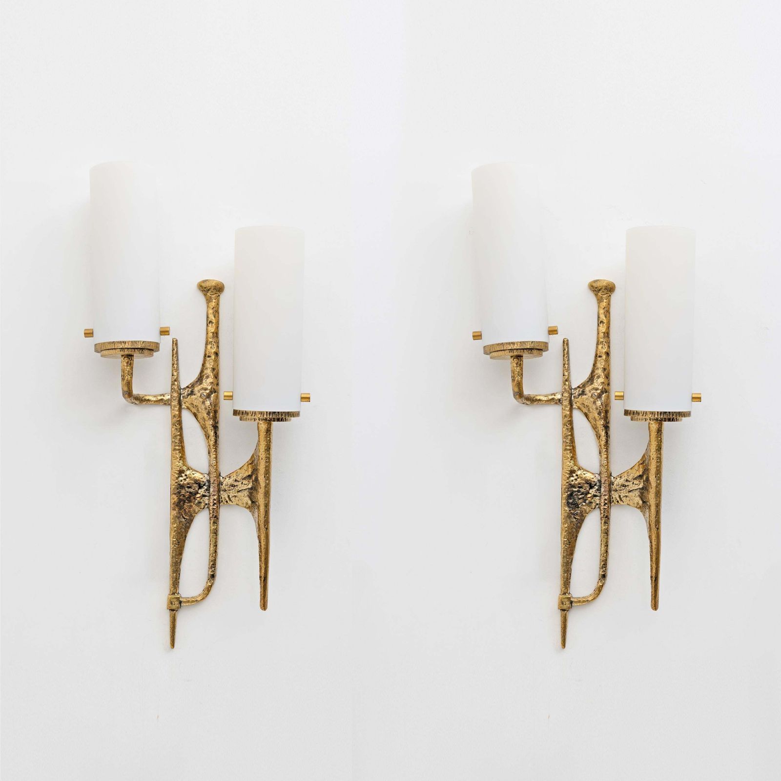 Pair Of Brutalist Bronze Wall And Murano Glass Sconces By Felix Agostini, 1990s photo furniture