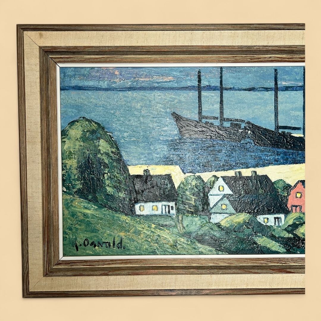 Coastal Landscape With Two Ships, Oil On Canvas Painting photo furniture