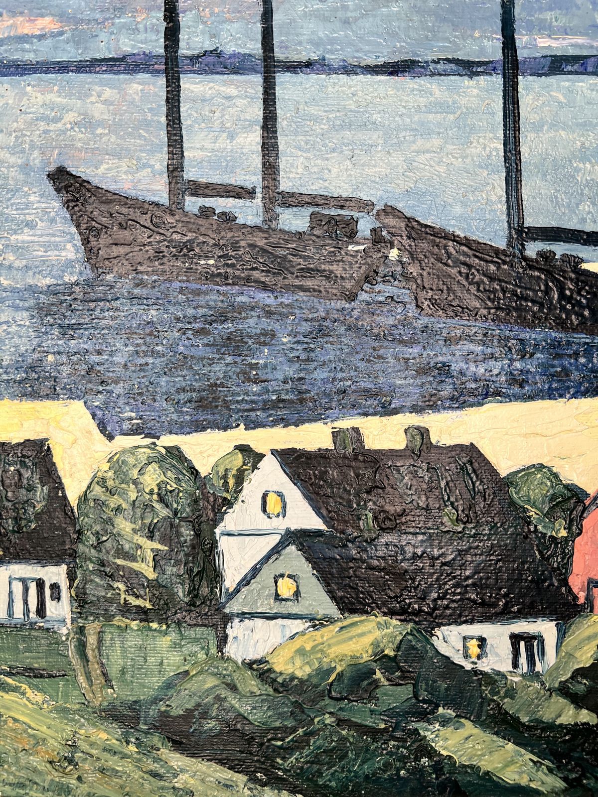 Coastal Landscape With Two Ships, Oil On Canvas Painting photo buy