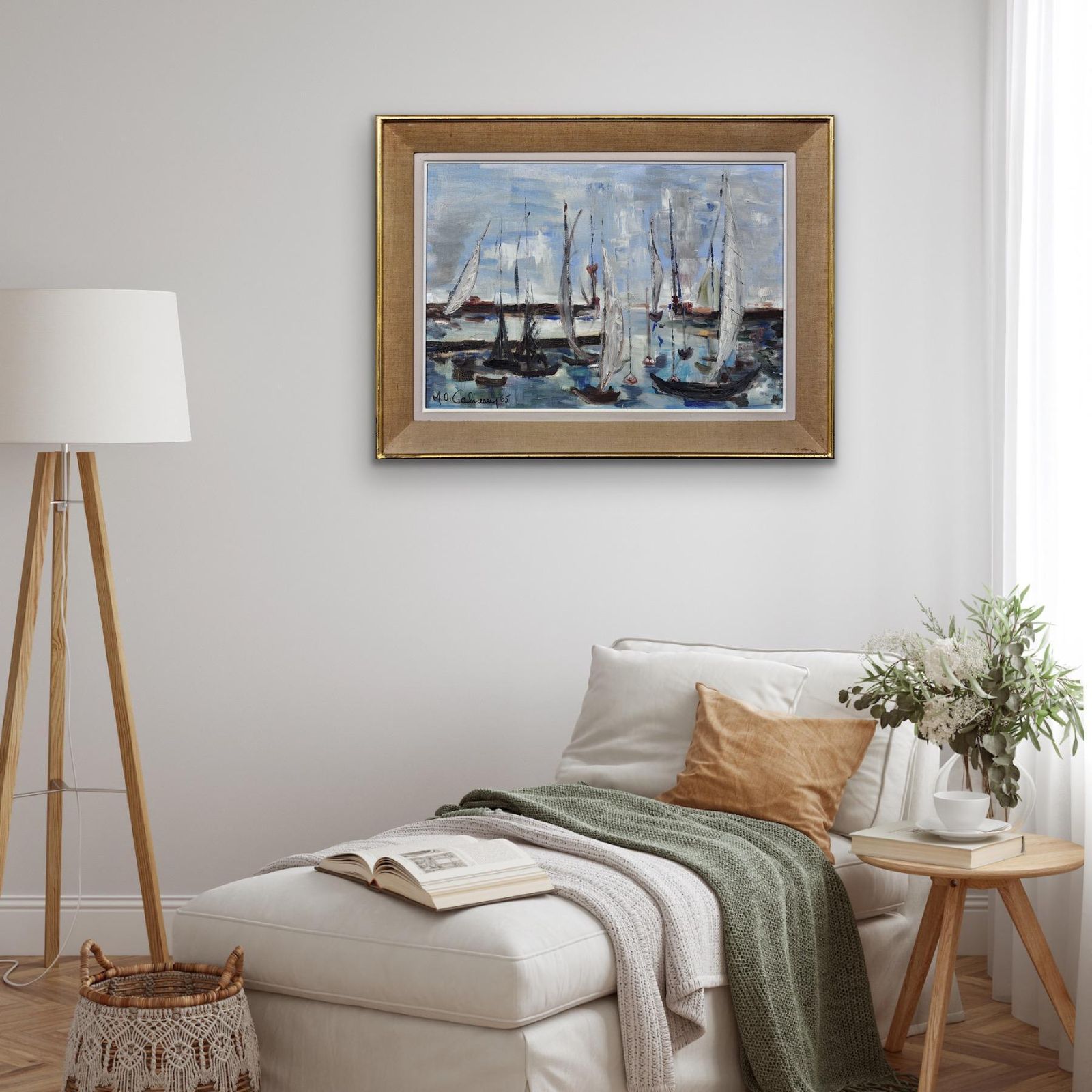Art M.O. Cahierre. Post Impressionist French Art. Petit Port Du Havre,1965. Mid 20th Century Framed Oil On Canvas Painting. photo