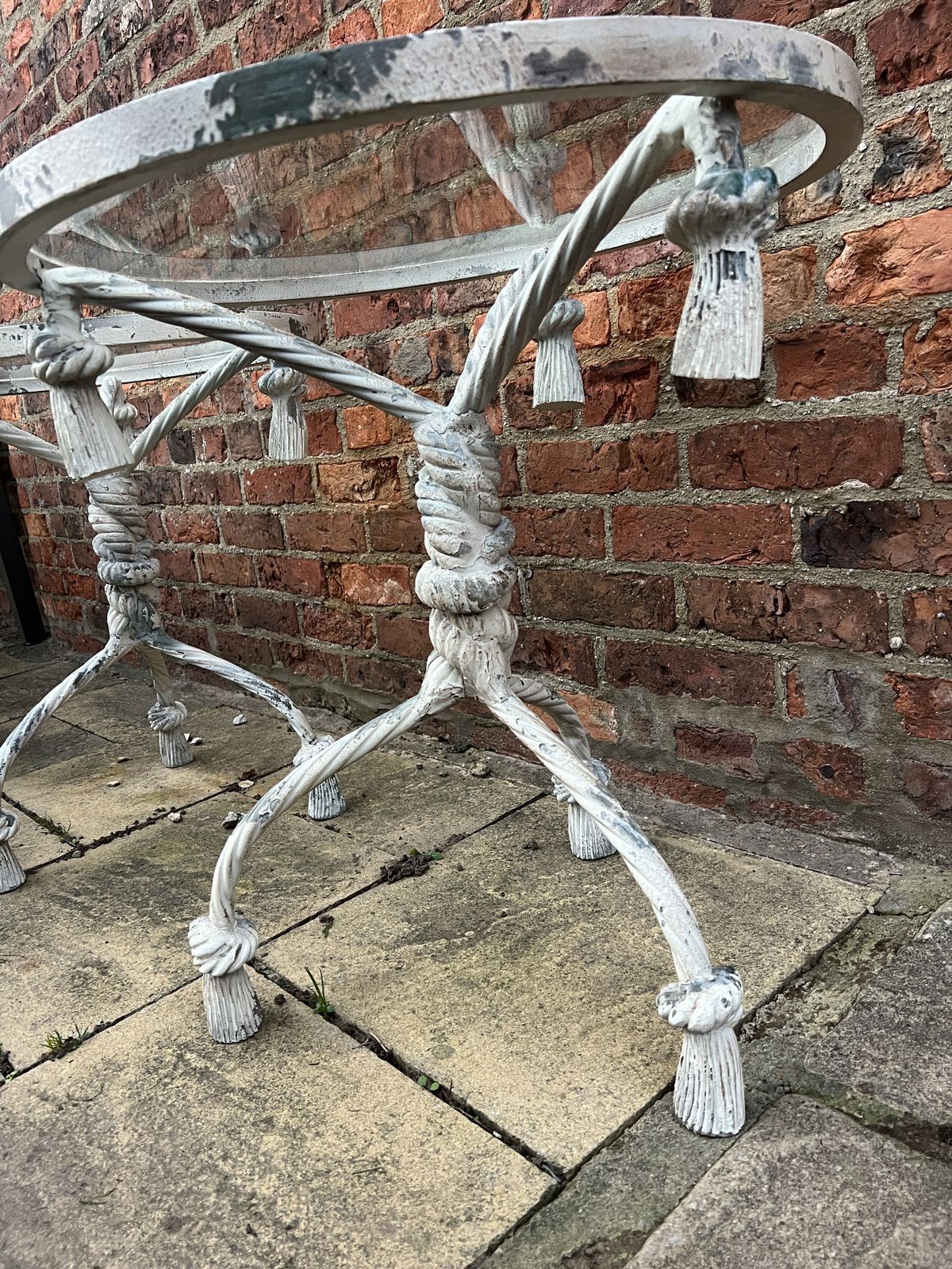 Pair Of Vintage Metal Rope Twist And Tassel Side Tables With Glass Top. photo vintage