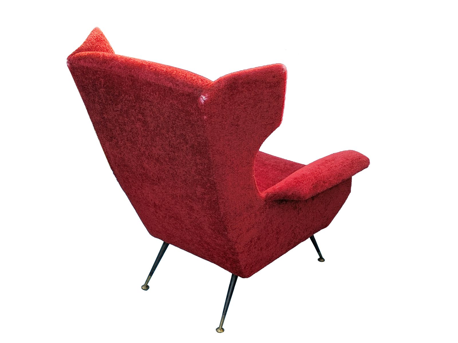 Italian Dark Crimson Velvet & Brass 1950s Wingback Armchair photo for sale