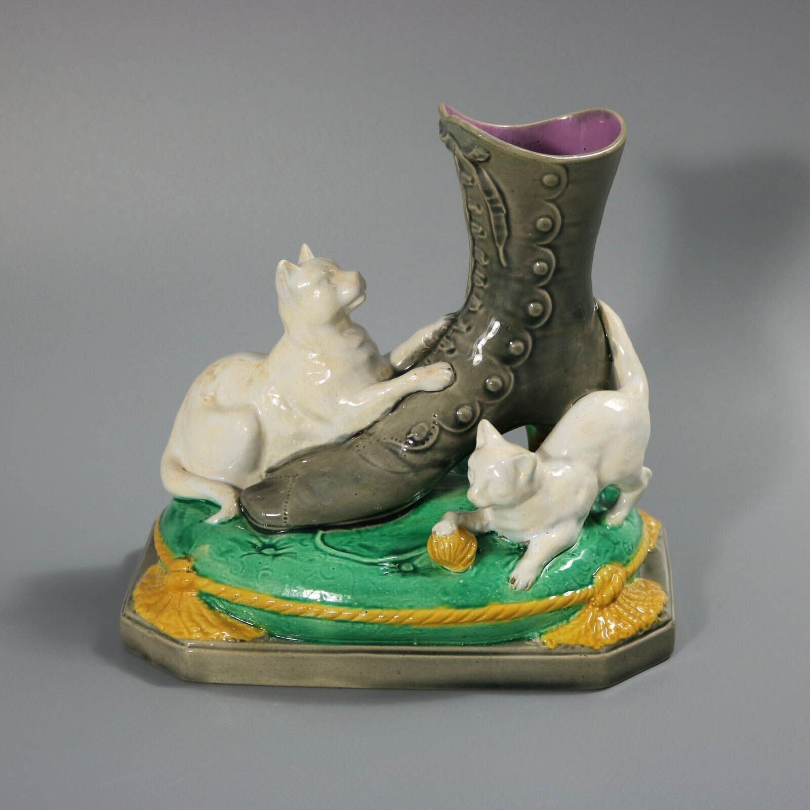 Brown Westhead Moore & Co Majolica Kittens Vase
