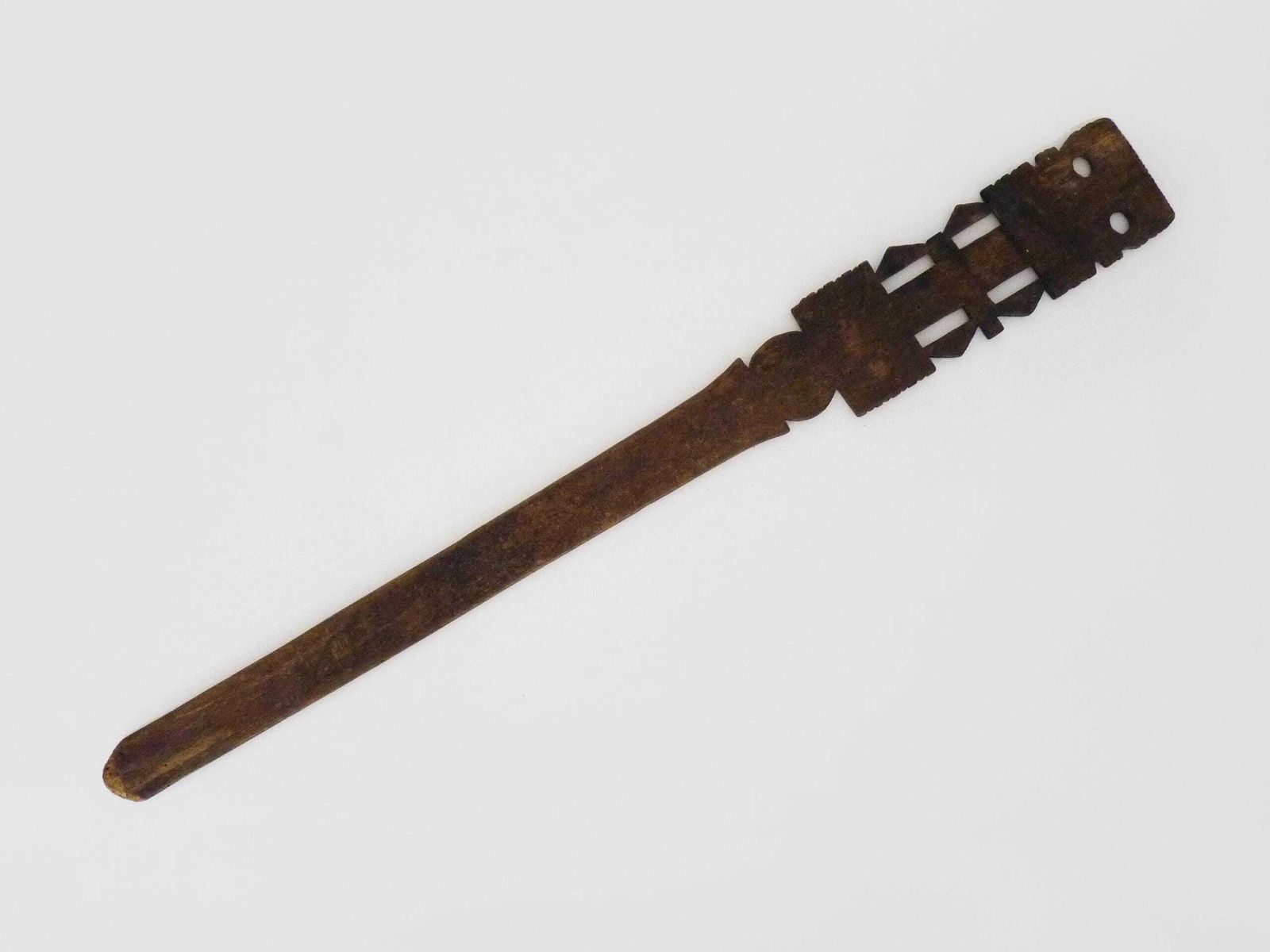 Tuareg Tent Peg From Mauritania, Engraved Wood And Leather, 1950s photo vintage