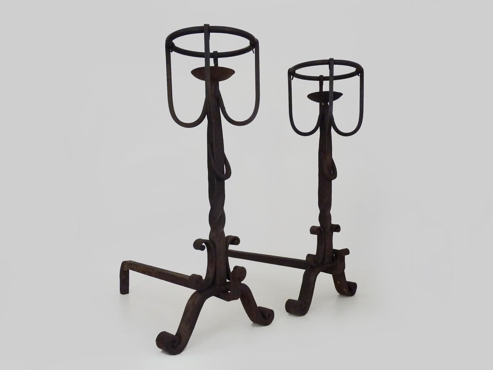 Pair Of Wrought Iron Firedogs With Antique 19th Century Fireplace Tools photo Home Fixtures