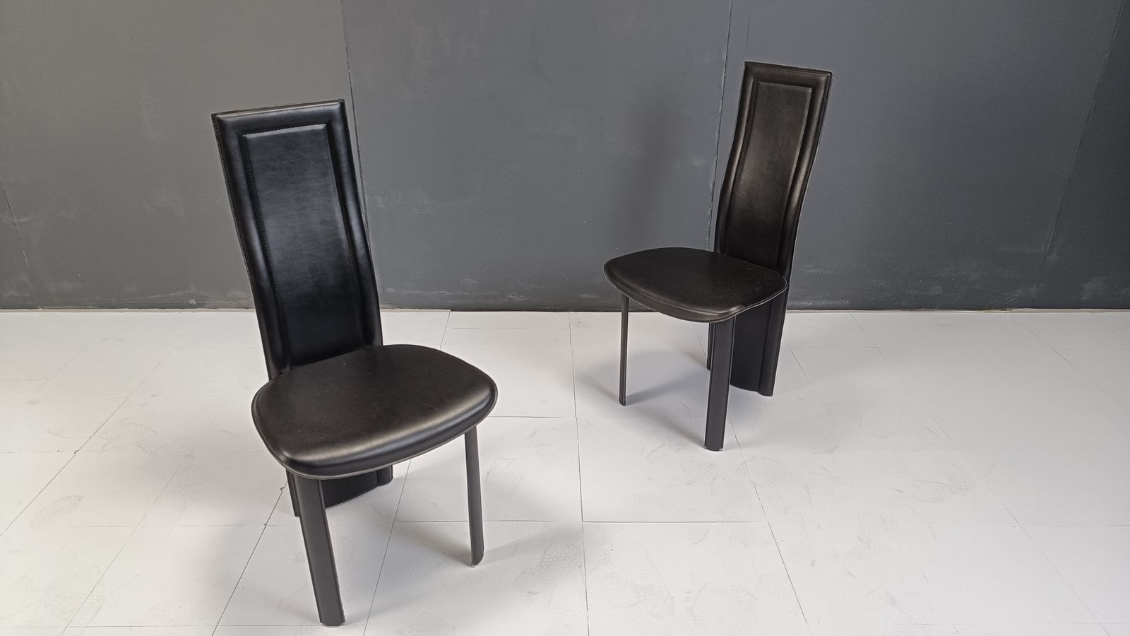 photo for sale Vintage Black Leather High Back Dining Chairs, Set Of 6, 1980s