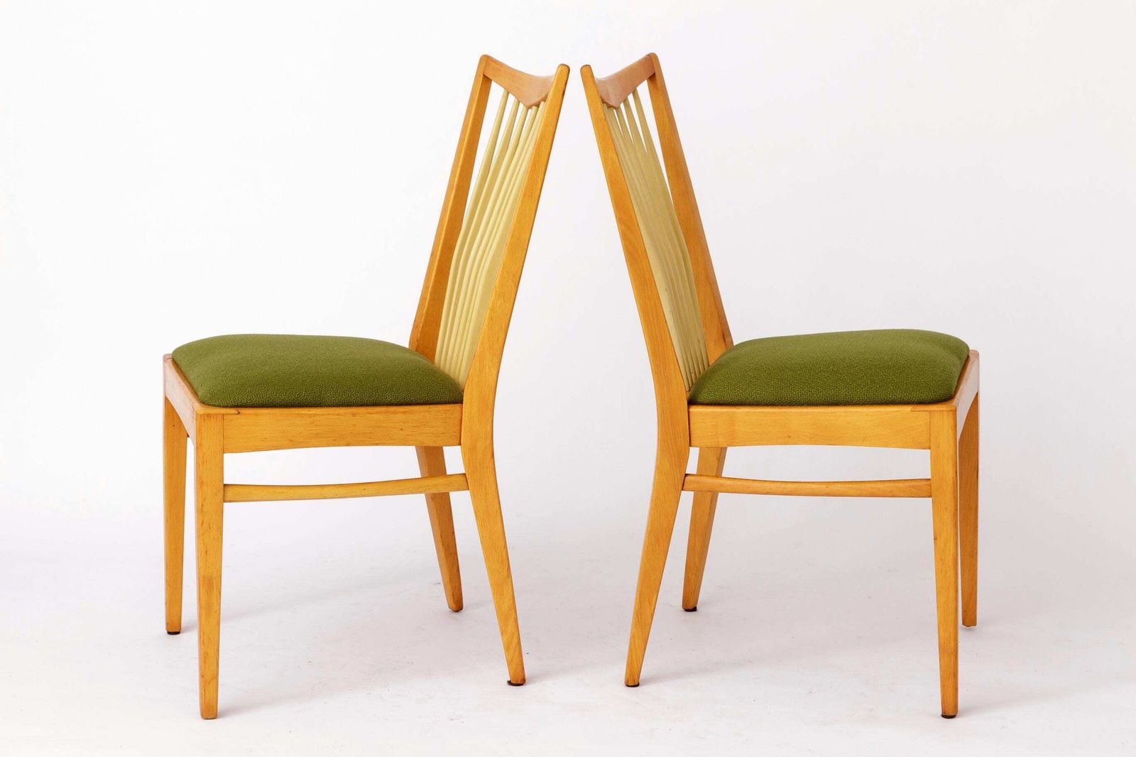 Pair Of Vintage 1950s Mid Century Modern Chairs – Solid Beech Wood & Fresh Green Upholstery – German Design photo furniture